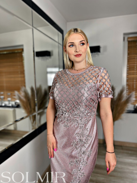 Sukienka ISADORA pudrowy róż ze srebrem