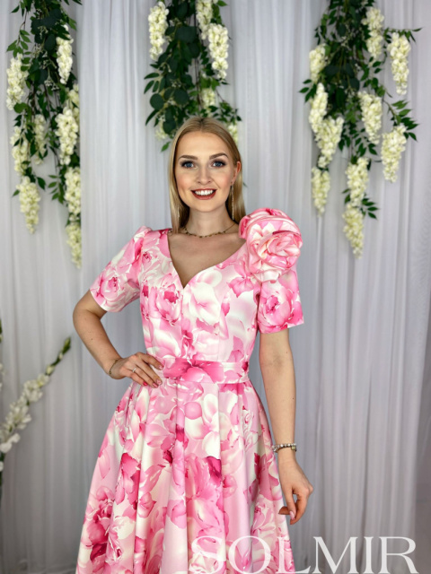 Sukienka KAROLINA fuksjowe kwiaty Sukienka KAROLINA fuksjowe kwiaty