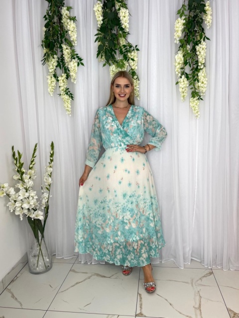Sukienka BASIA print miętowe kwiaty Sukienka BASIA print miętowe kwiaty