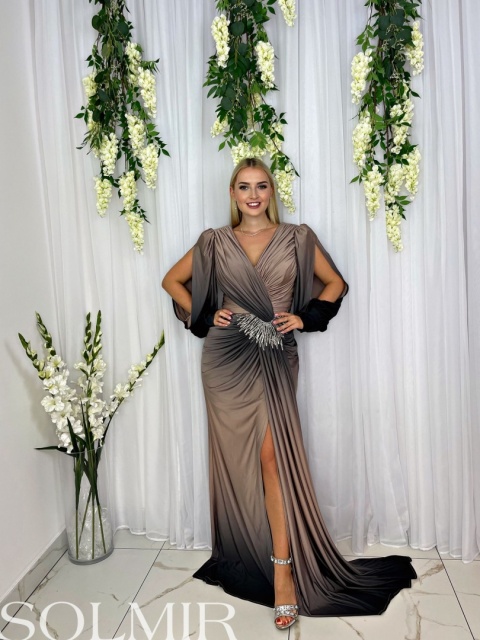 Sukienka premium SINEM ombre brąz z czernią Sukienka premium SINEM ombre brąz z czernią
