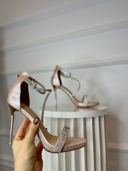 Sandały na szpilce MEX różowe srebro