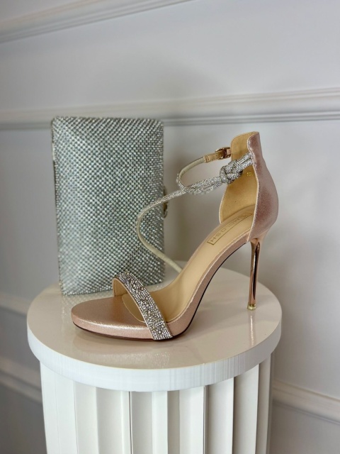 Sandały na szpilce MEX różowe srebro Sandały na szpilce MEX różowe srebro