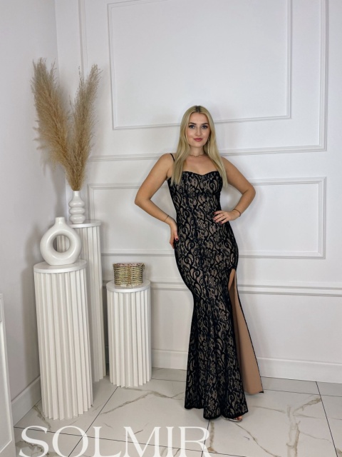 Sukienka HERMIONA czerń z beżem