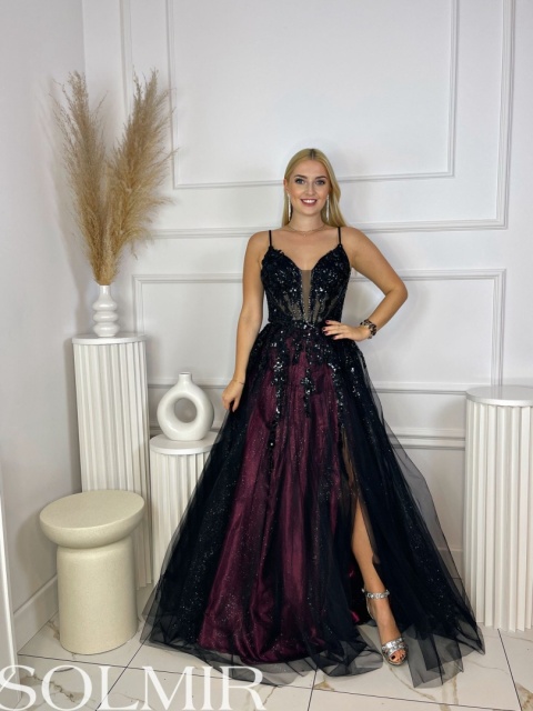 Sukienka PARADISE BIS czerń z bordo