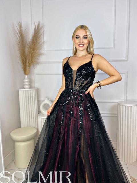 Sukienka PARADISE BIS czerń z bordo