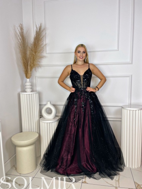 Sukienka PARADISE BIS czerń z bordo