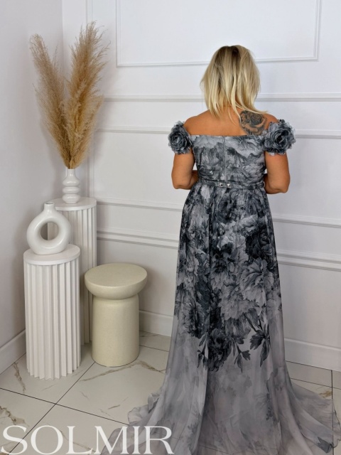 Sukienka premium LEYLA szare kwiaty