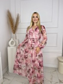 Sukienka MILENA print różowe kwiaty