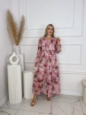 Sukienka MILENA print różowe kwiaty