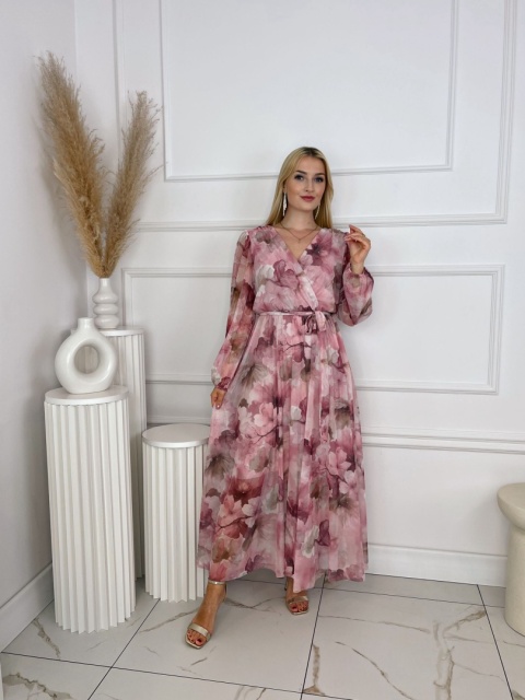 Sukienka MILENA print różowe kwiaty